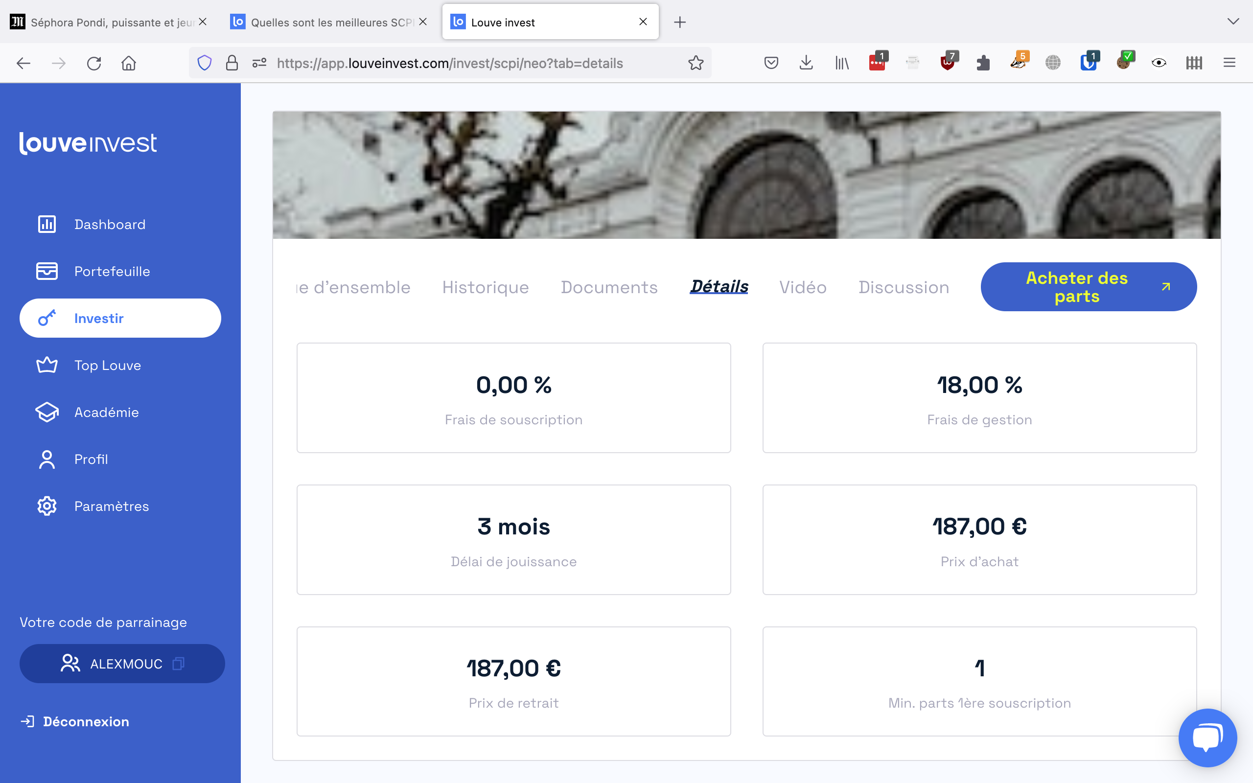 Page dédiée à chaque SCPI et à ses documents légaux