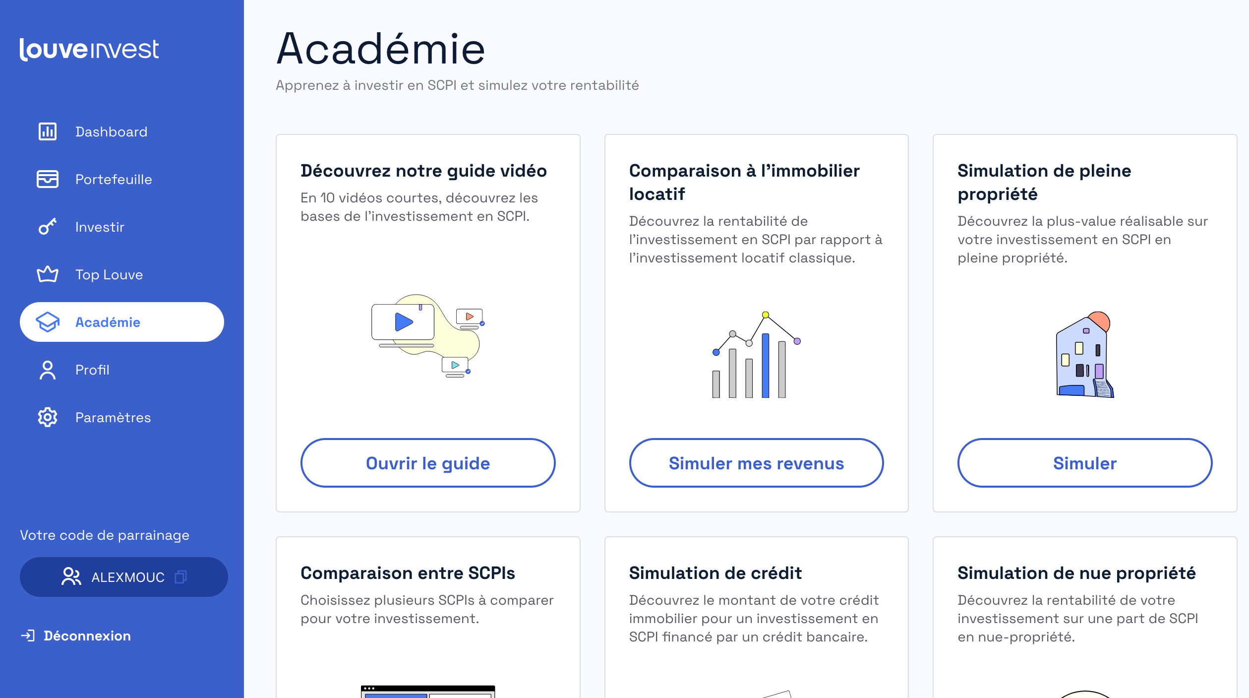 Page Academy du site Louve Invest