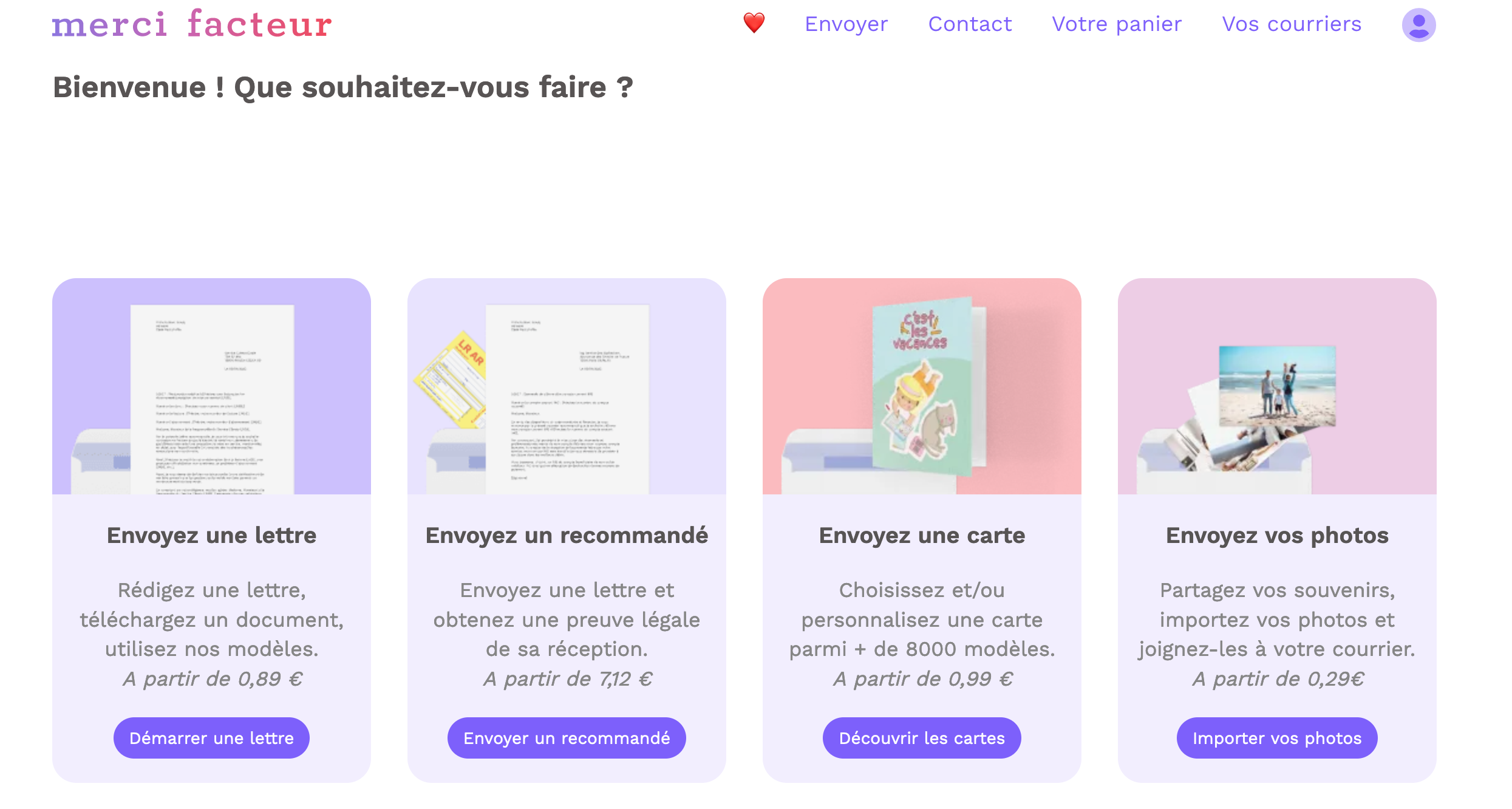 Page d’accueil de Merci Facteur